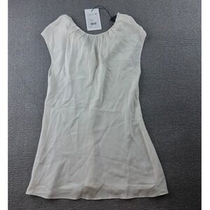 Theory Top Women P White Shirred Nk Silk Georgette Sleeveless Chic J0202501